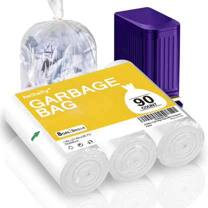 8-Gallon Trash Bags Bathroom Trash-Bags - Medium Unscented Clear White 90 Counts Strong Plastic