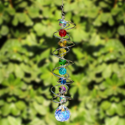 Suncatcher Wind Spinner Gazing Ball Spiral Tail, Crystal Sun Catchers with Seven Chakra Beads