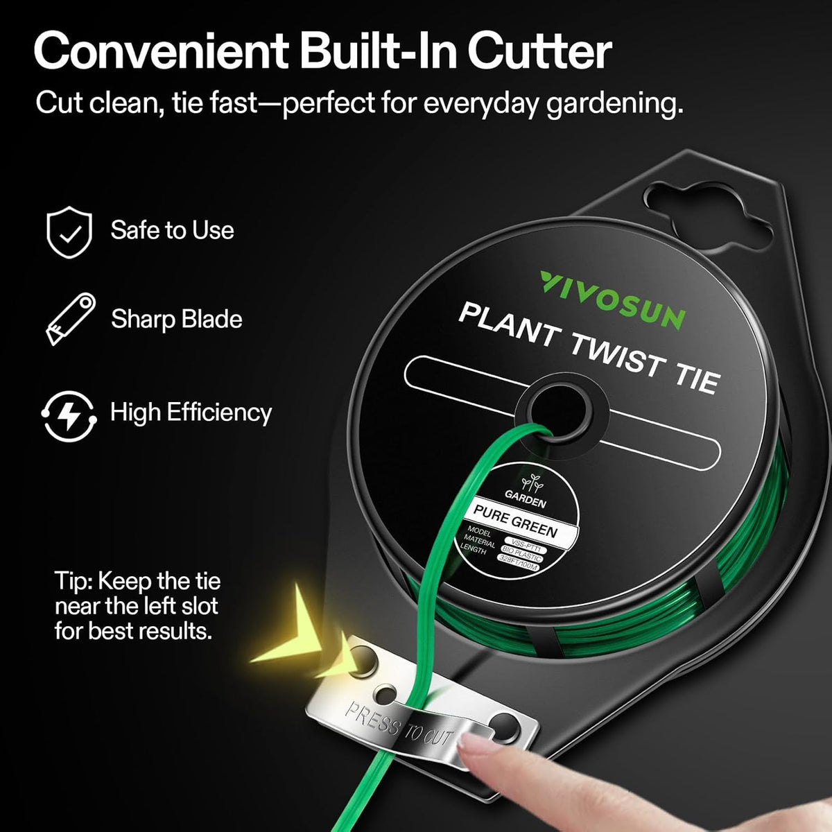 VIVOSUN Twist Ties, 328 ft (100m) PE-Coated Green Plant Ties with Cutter, Reusable & Flexible