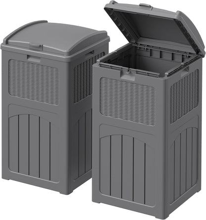 Devoko 33 Gallon Outdoor Trash Can with Dual Lid, Heavy Duty Waterproof Resin Garbage Bins Outside