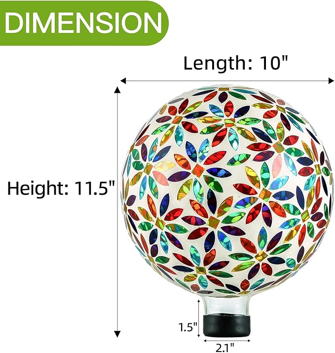 VOREEN Mosaic Glass Gazing Ball Outdoor Gazing Globe, Handmade Reflective Ball Yard Decoration for