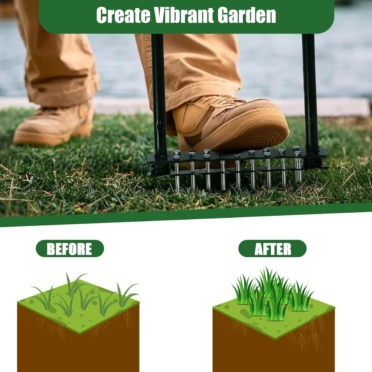 Lawn Aerator Tool, Manual Lawn Aerators with 14 Iron Spikes, Spring-Loaded Design Lawn Air Aerator