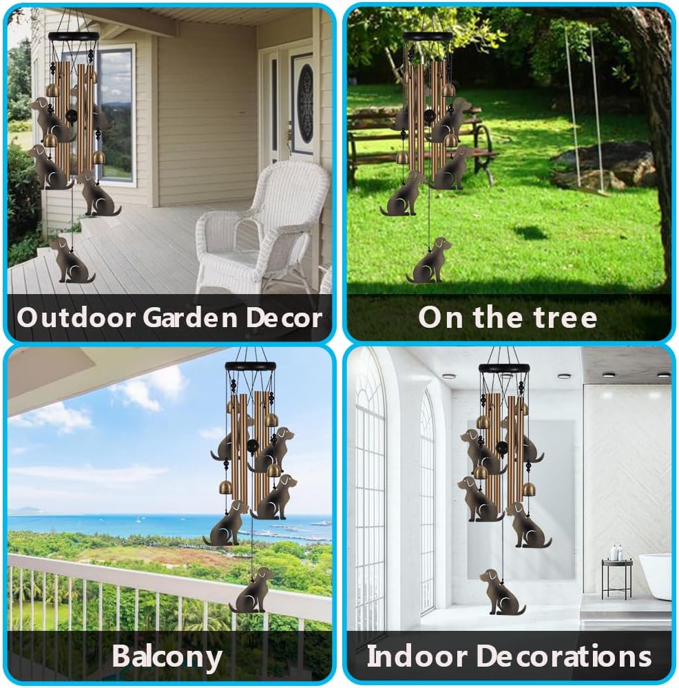 Garden Dog Wind Chimes Outdoor Indoor Decor - with 4 Tubes 4 Bells 5 Dogs Wind Chime, Mobile