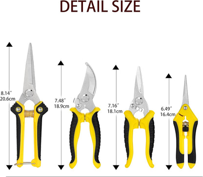 5 pack Garden Pruning Shears Stainless Steel Blades, Handheld Scissors Set with Gardening
