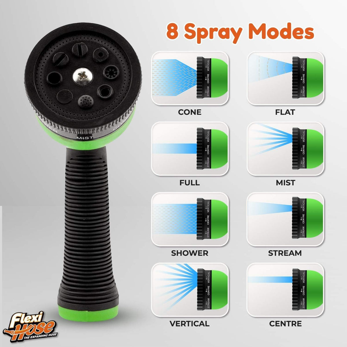 Flexi Hose with 8 Function Nozzle, 50FT - Lightweight Expandable Garden Hose, No-Kink Flexibility
