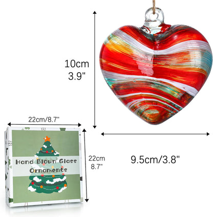 4inch Hand Blown Glass Red Heart Ornaments Hanging Friendship Hearts for Patio Garden Outdoor Decor
