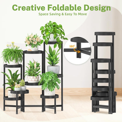 iDavosic.ly 8 Tier Folding Plant Stand Indoor Outdoor with Plastic Tray, Tiered Corner Flower