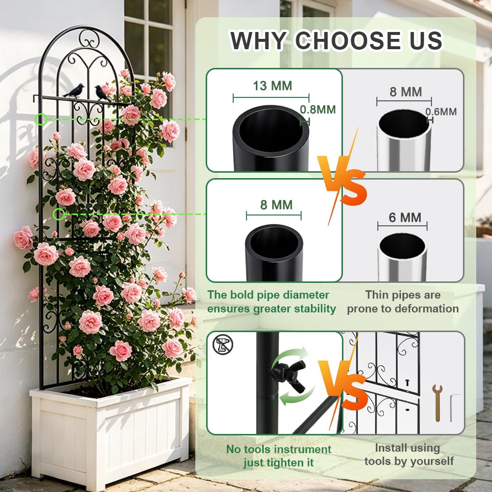 2 Pack 86.7" H x 19.7" W Metal Garden Trellis for Climbing Plants Outdoor, Black Lattice Panel