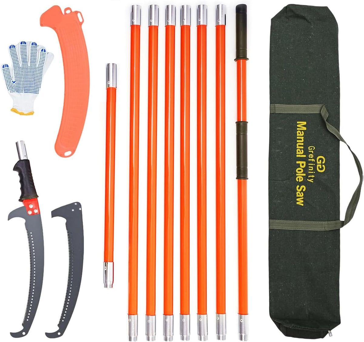 27FT Manual Pole Saw, Tree Branch Trimmer with 8-Section Fiberglass Handle, Sharp Steel Blade