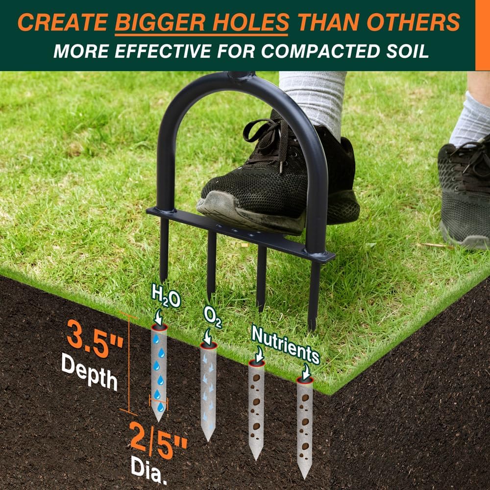 Colwelt Lawn Aerator Tool 38inch, Heavy Duty Grass Spike Aerator for Compacted Soil Aeration