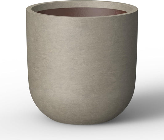 Kante 16.5" Round Concrete Planter, Large Cylinder Plant Pot with Curved Bottom and Drainage Hole