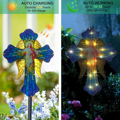 WAIU Solar Cross Garden Light,Grave Decorations,Golden Angel Wings,for Remembrance Gifts,Christmas