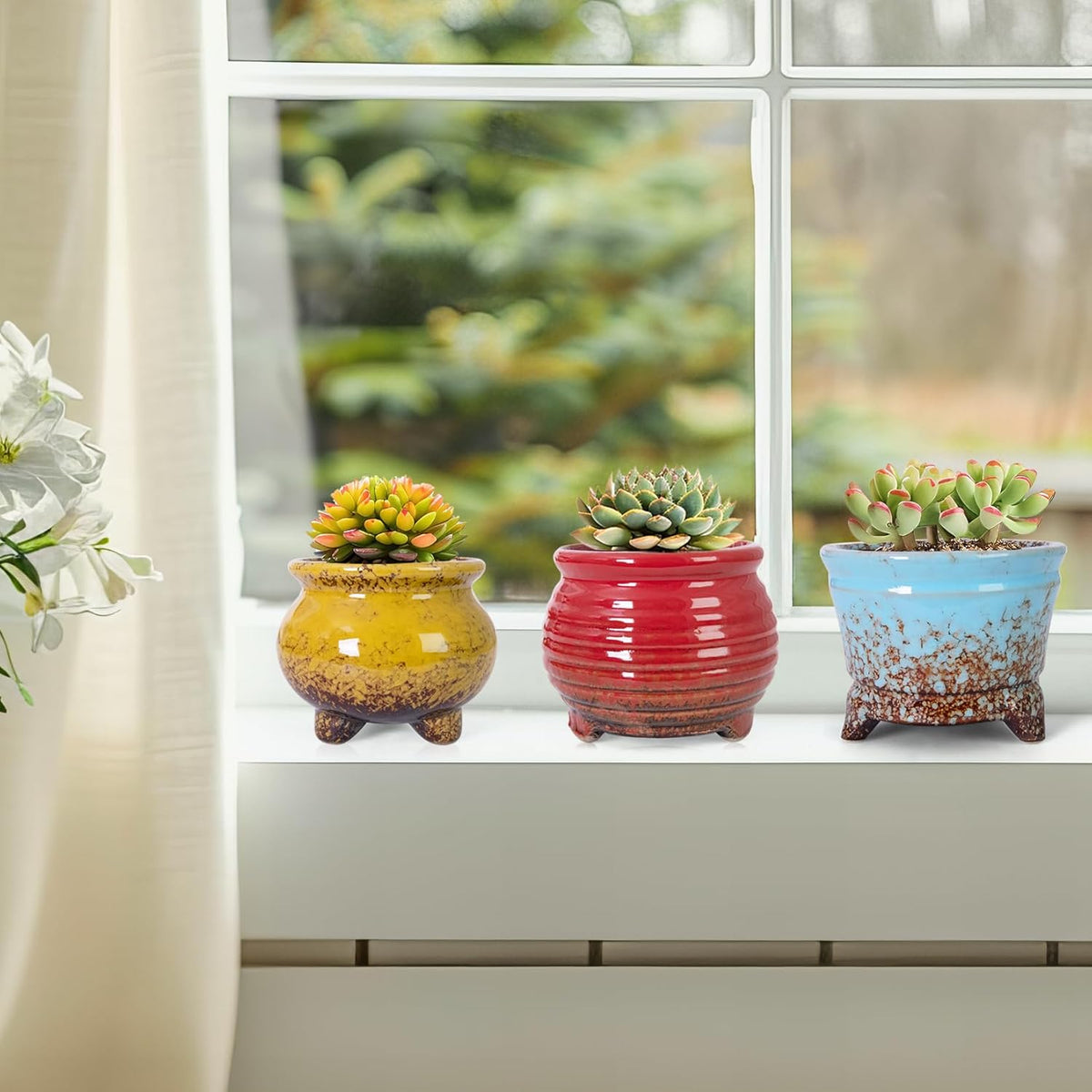 ARTKETTY Succulent Pots - Small Succulent Plant Pot with Drainage Set of 6, Ceramic Cactus Planter