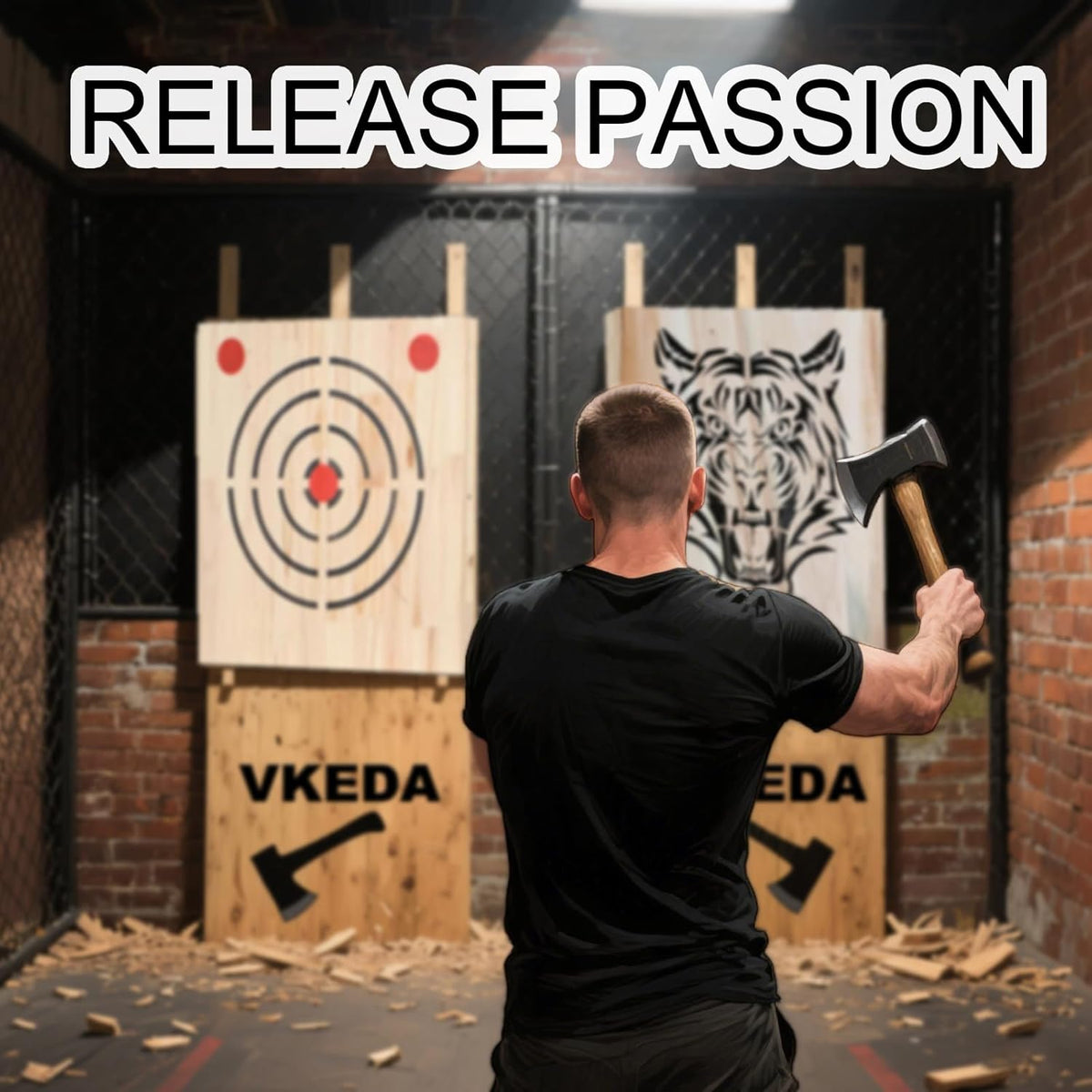 Axe Throwing Wooden Target with Handles & KnifeThrowing with Steel Chain