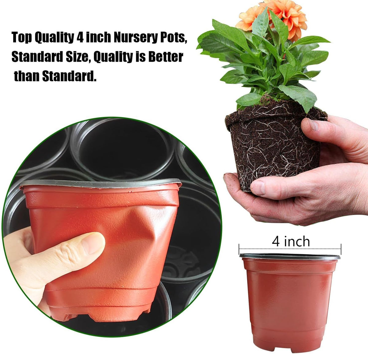 Plant Nursery Pots with Humidity Domes, 50 Sets 4 Inch Soft Nursery Pots Quality Ones (50 Red Pots