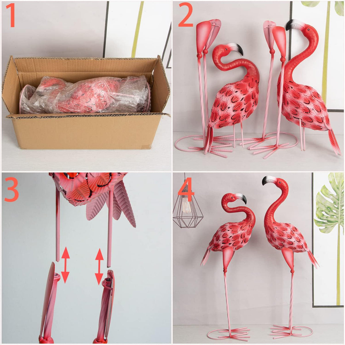 XONOR Metal Flamingo Garden Statues Red Flamingo Yard Art Outdoor Sculptures for Home Patio Lawn