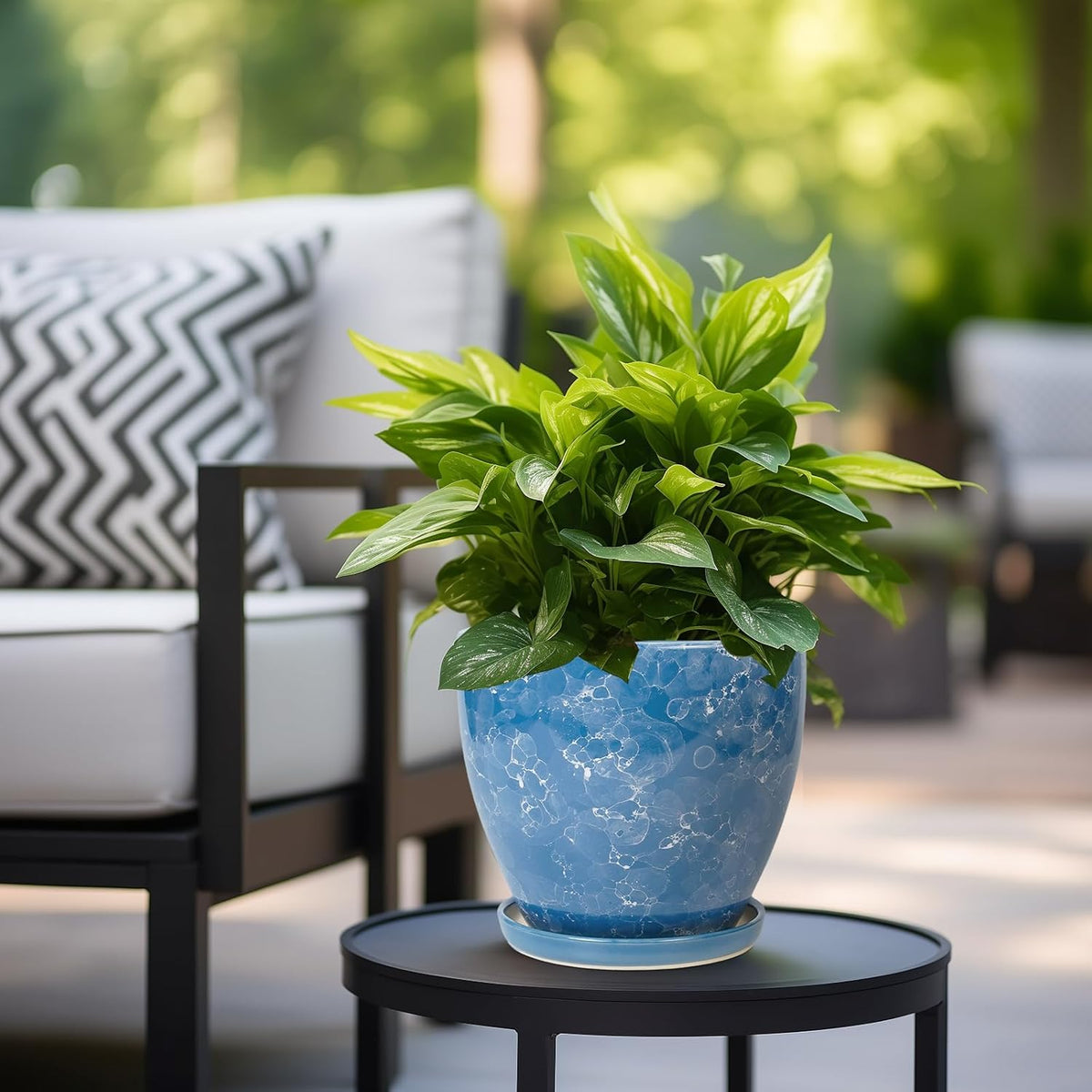 8 Inch Plant Pot - Ceraimc Planter for Indoor Outdoor Plants, Round Flower Pot with Drainage and