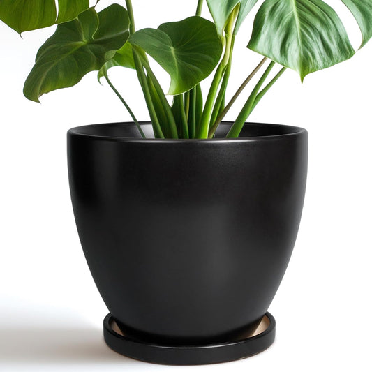 8 Inch Plant Pot - Ceraimc Planter for Indoor Outdoor Plants, Round Flower Pots with Drainage and