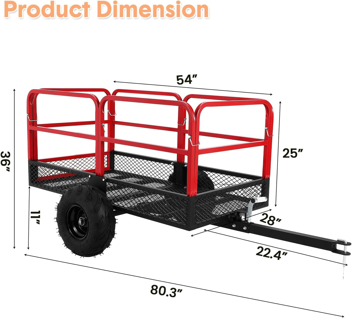Garvee ATV Trailer Garden Dump Cart Tow Behind, 1500 LBS 22 Cubic Feet Heavy Duty Steel Pull Behind
