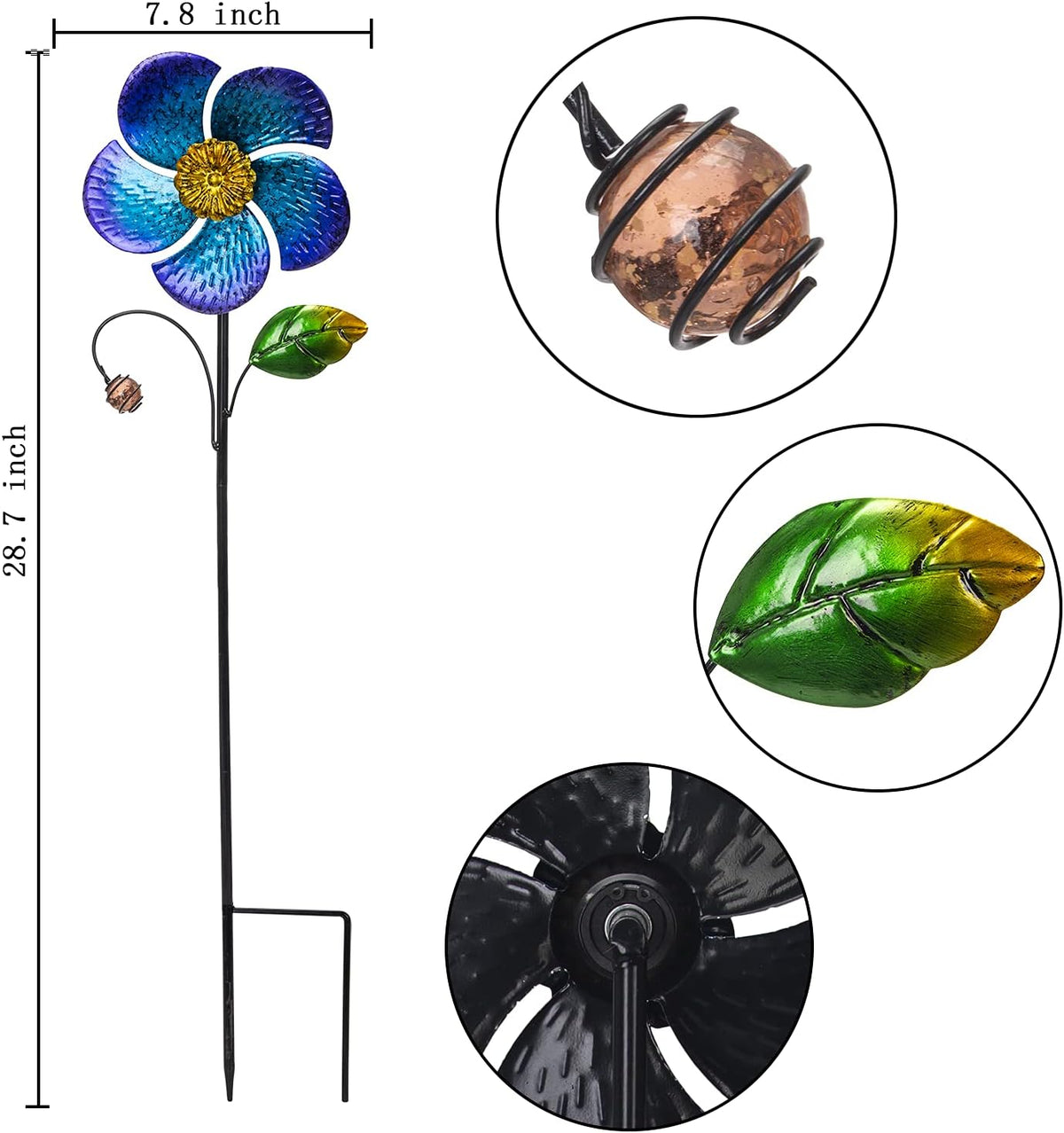 Viveta Wind Spinner with Metal Stake, 28.7 inches Outdoor Garden Pinwheels Spinners Blue Flower