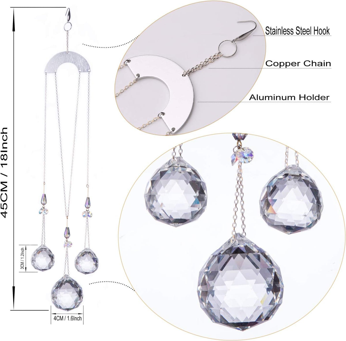 30/30/40mm Crystal Ball Prisms Suncatcher Hanging Ornament Chakra Crystals Rainbow Maker for