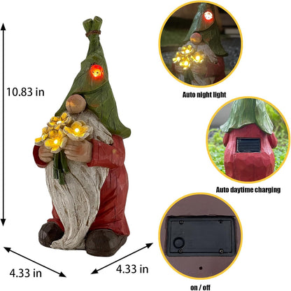 COWOS Garden Gnome Statue Outdoor Decor, Solar Garden Gnome Figurine Light, Resin Statues Sculpture