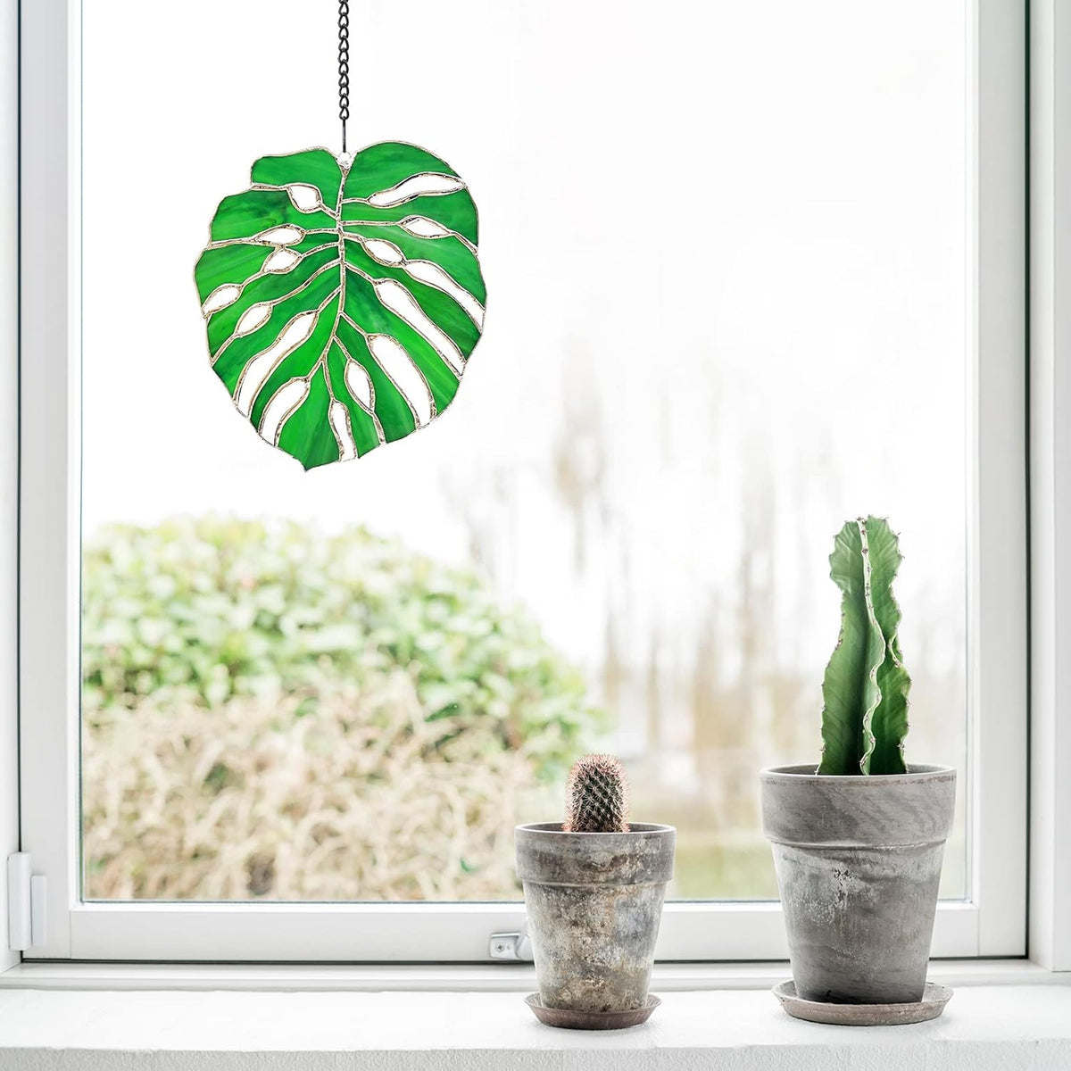 Tuitessine Monstera Suncatcher Stained Glass Leaf Exotic Jungle Tropical Decor Window Wall Hanging