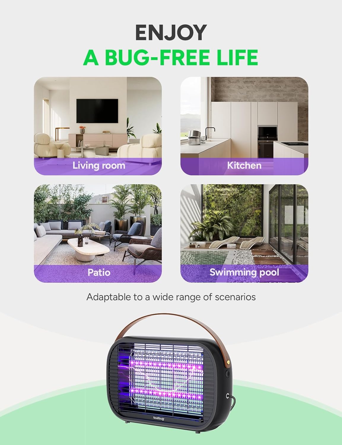 Buzbug LED Bug Zapper Indoor, 10 Years Lifespan Lamp Sustainable Less Power, Durable High-Voltage