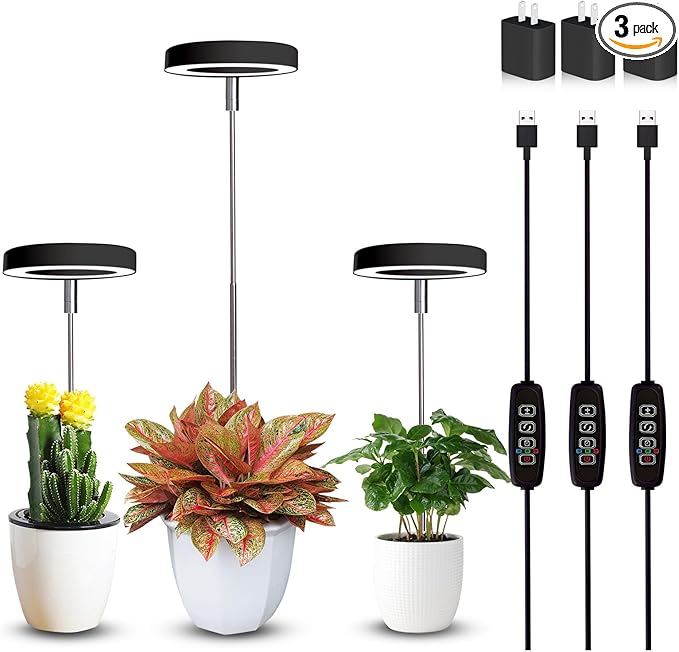 Grow Lights for Indoor Plants Small Potted - Full Spectrum, Auto 3/9/12H Timer, 10-Level Dimming &