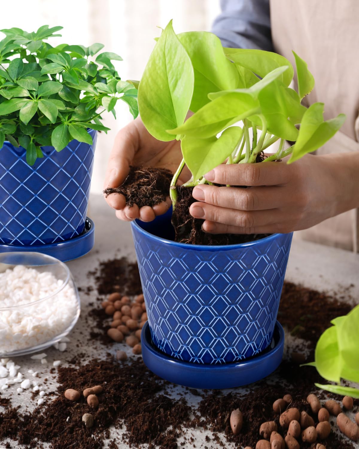 EFISPSS Ceramic Plant Pots, 5Inch Pots for Indoor Plants, Planters with Drainage Holes and Ceramic