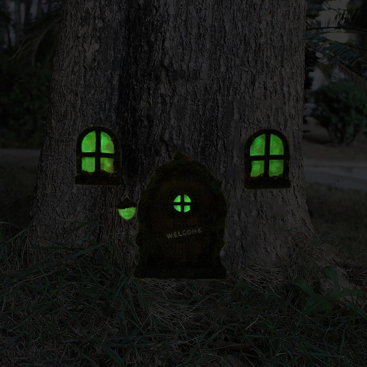 Fairy Door and Windows Garden Kit Accessories Outdoor, Glow in Dark Gnome House for Tree, Lawn Yard