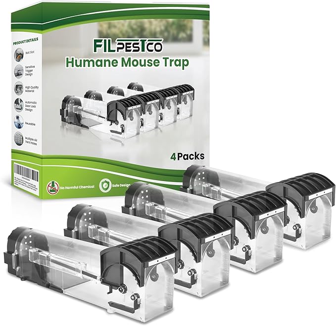 Set of 4 Humane, Catch and Release, Reusable, Tunnel Motel Mouse and Rat Trap for Indoor and