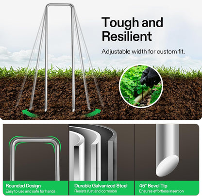 VIVOSUN 6 Inch 50-Pack Garden Stakes, Galvanized Steel Landscape Stapes 11 Gauge U-Shaped Pins for
