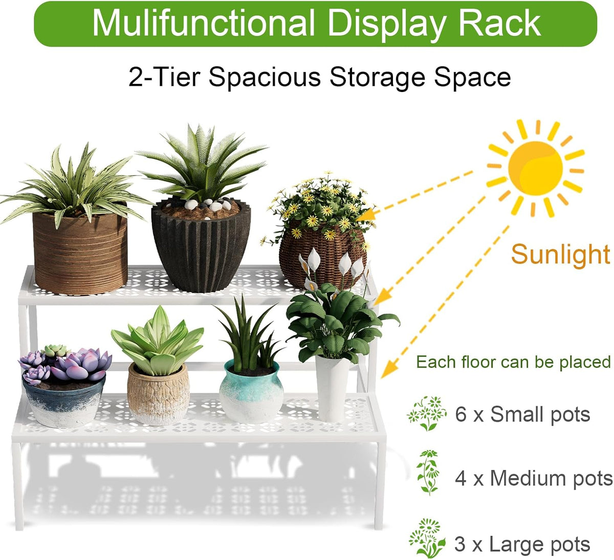 Metal Plant Stand Metal 2 Tier Potted Multiple Flower Pot Holder Plant Shelf Indoor Plants