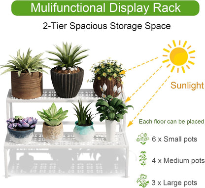 Metal Plant Stand Metal 2 Tier Potted Multiple Flower Pot Holder Plant Shelf Indoor Plants
