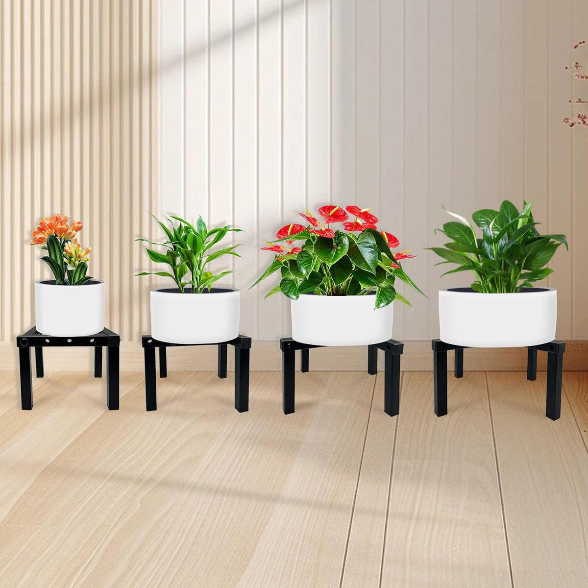 Four Legs Adjustable Metal Plant Stand for 5"-10" Plant Pot – Indoor & Outdoor (Black, 1 Pack)
