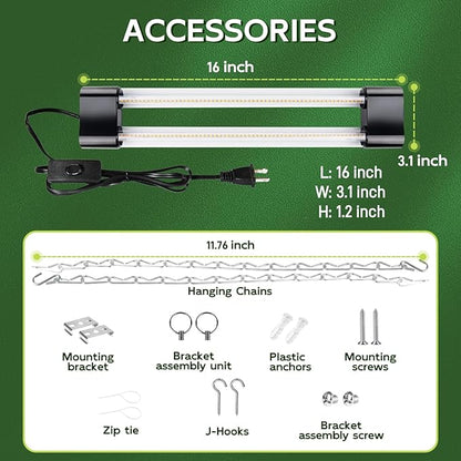 Hlite 16inch 2 Pack LED Grow Lights - Linkable Grow Lights for Indoor Plants, Full Spectrum Plant