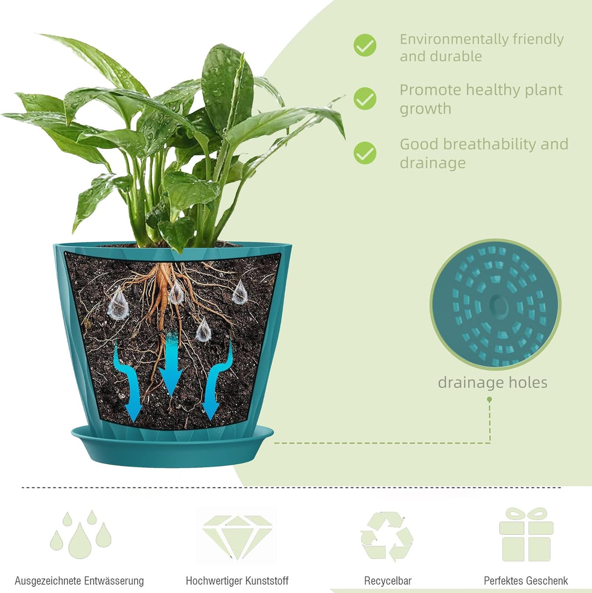 4/4.5/5/5.5/6/6.5/7 Inch Plant Pots,7 Pack Flower Pots with Drainage Holes and Trays,Plastic