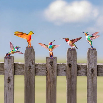 HUYIENO 5PCS Vibrant Metal Bird Decorations Colorful 2D Garden Fence Ornaments for Outdoor Patio &