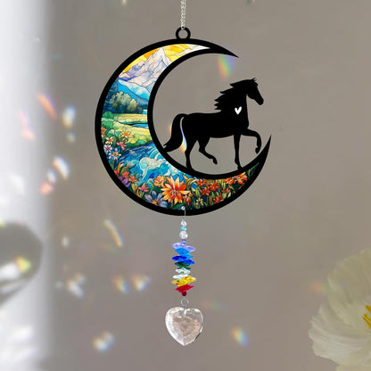Horse Suncatcher, Personalized Pet Loss Gift with Name & Date, Heart-Shaped Crystal Sun Catcher