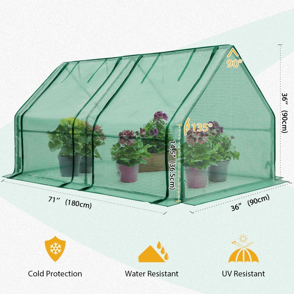 EAGLE PEAK Tunnel Greenhouse Garden Green House with Roll-Up Zipper Doors, Portable, 71"x36"x36"