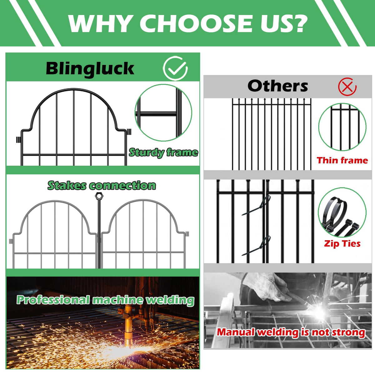Blingluck Decorative Garden Fence, 17in(H) x 10.8ft(L), with Ground Stake
