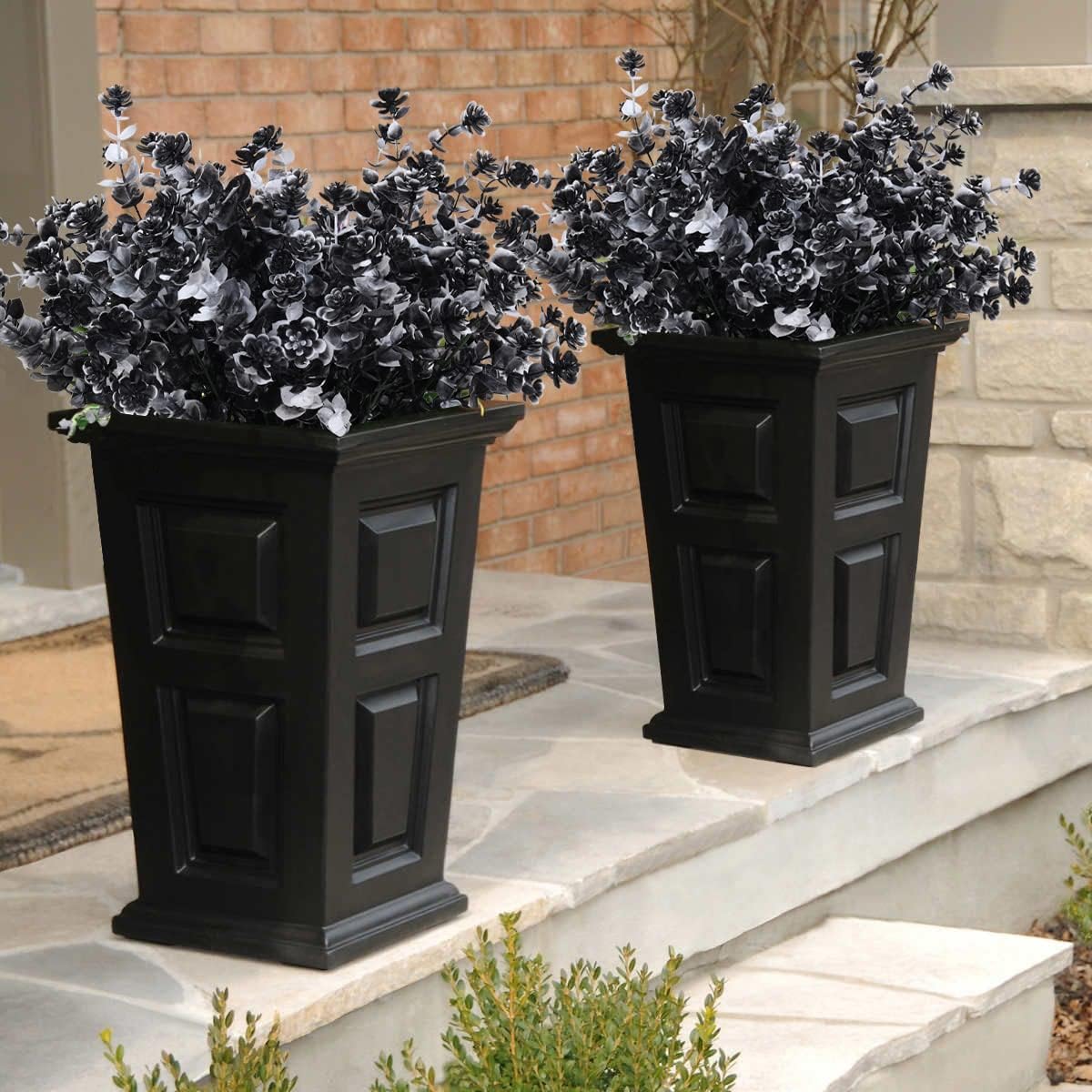 RECUTMS Black Artificial Flowers, 12 Pcs Fake Outdoor UV Resistant Plants Faux Plastic Greenery