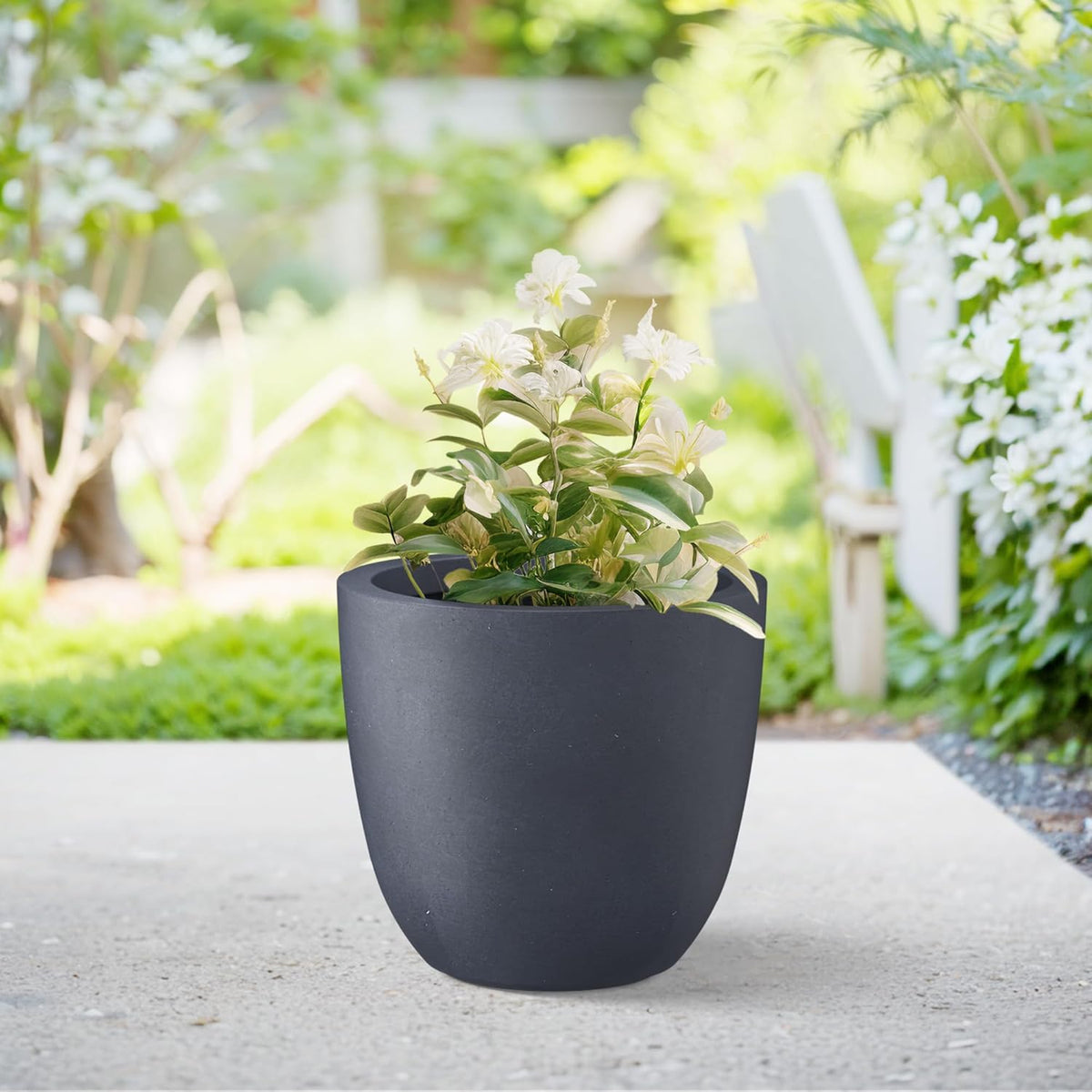 Kante 14 Inch Dia Round Concrete Planter, Indoor Outdoor Large Plant Pot with Drainage Hole and
