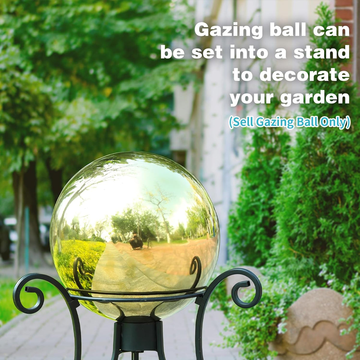 VCUTEKA Gazing Ball, 10" Stainless Steel Mirror Ball Reflective Garden Sphere, Gazing Globe for