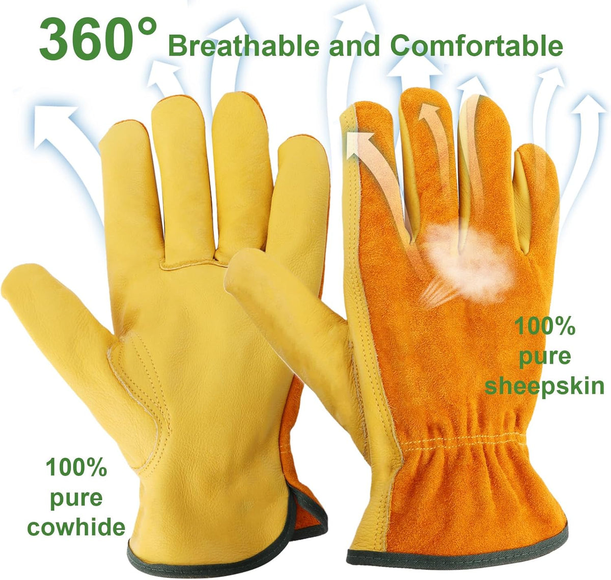 Leather Work Garden Gloves for Men & Women，Safety Work Gloves for Gardening, Welding, Construction