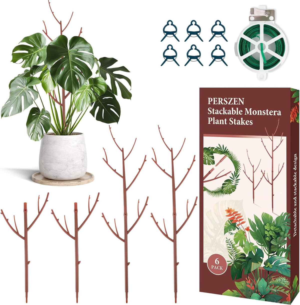 6 Pack Stackable Monstera Plant Support, Plant Stakes for Indoor and Outdoor Plants Use, Garden