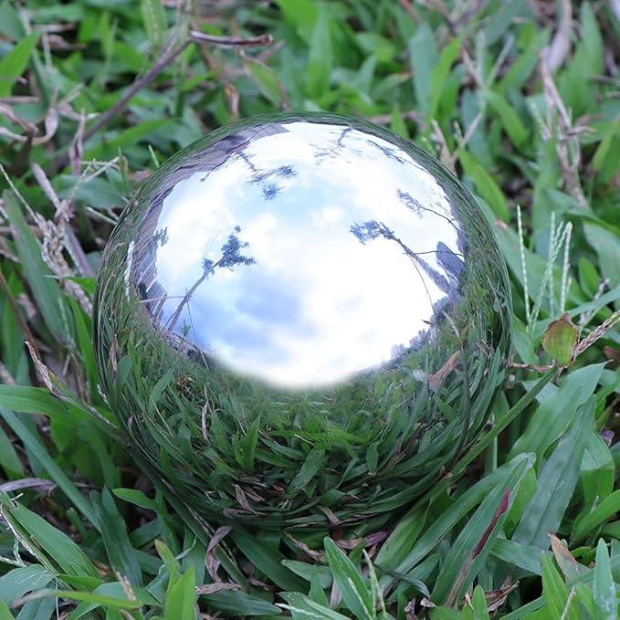Gazing Balls for Garden, Home Outdoor Hollow Sphere Stainless Steel Gazing Globe Mirror Ball (8