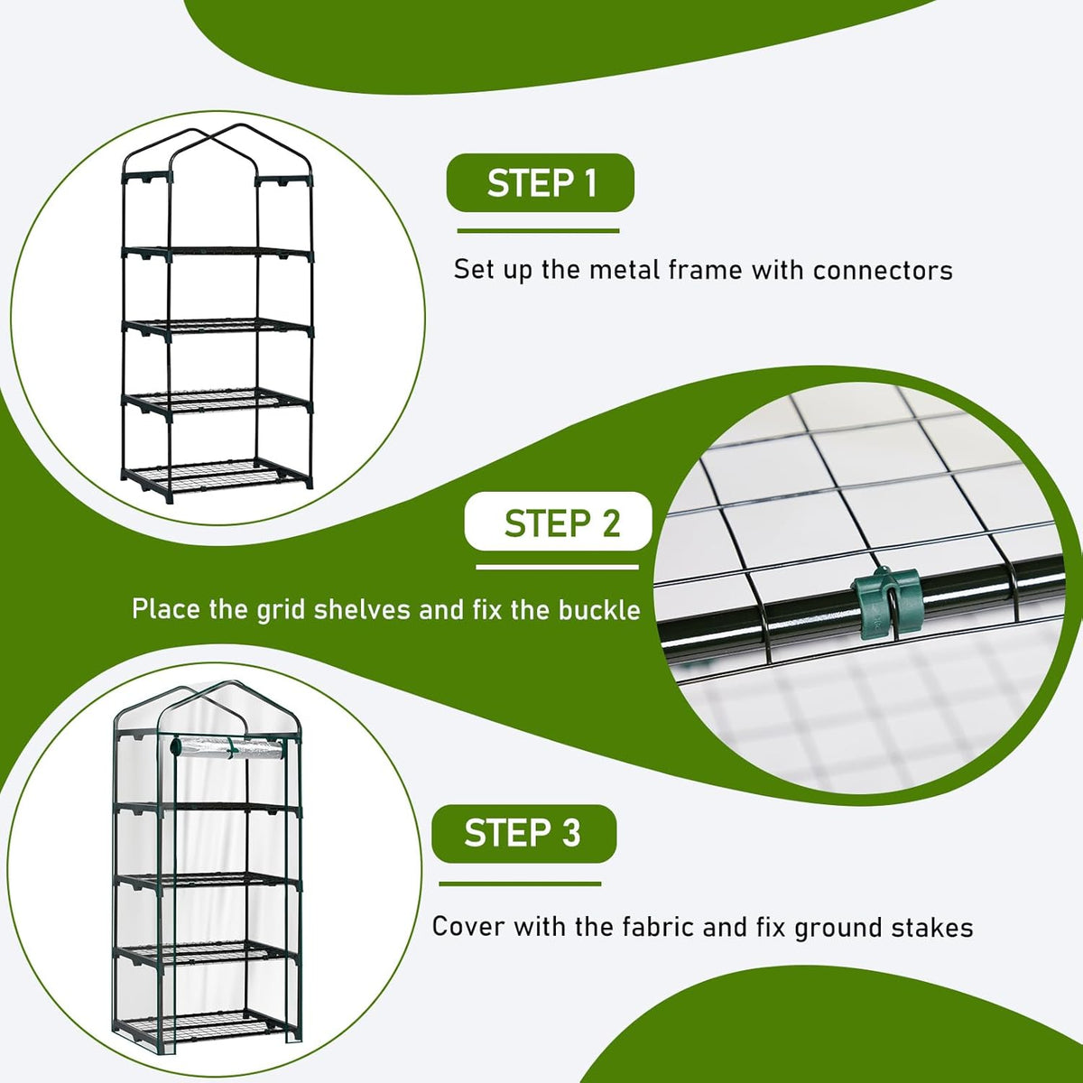 Outvita Mini Greenhouse, Small PVC Plant Green House with 4 Tiers Rack, Shelf Clips, Roll-up Zipper