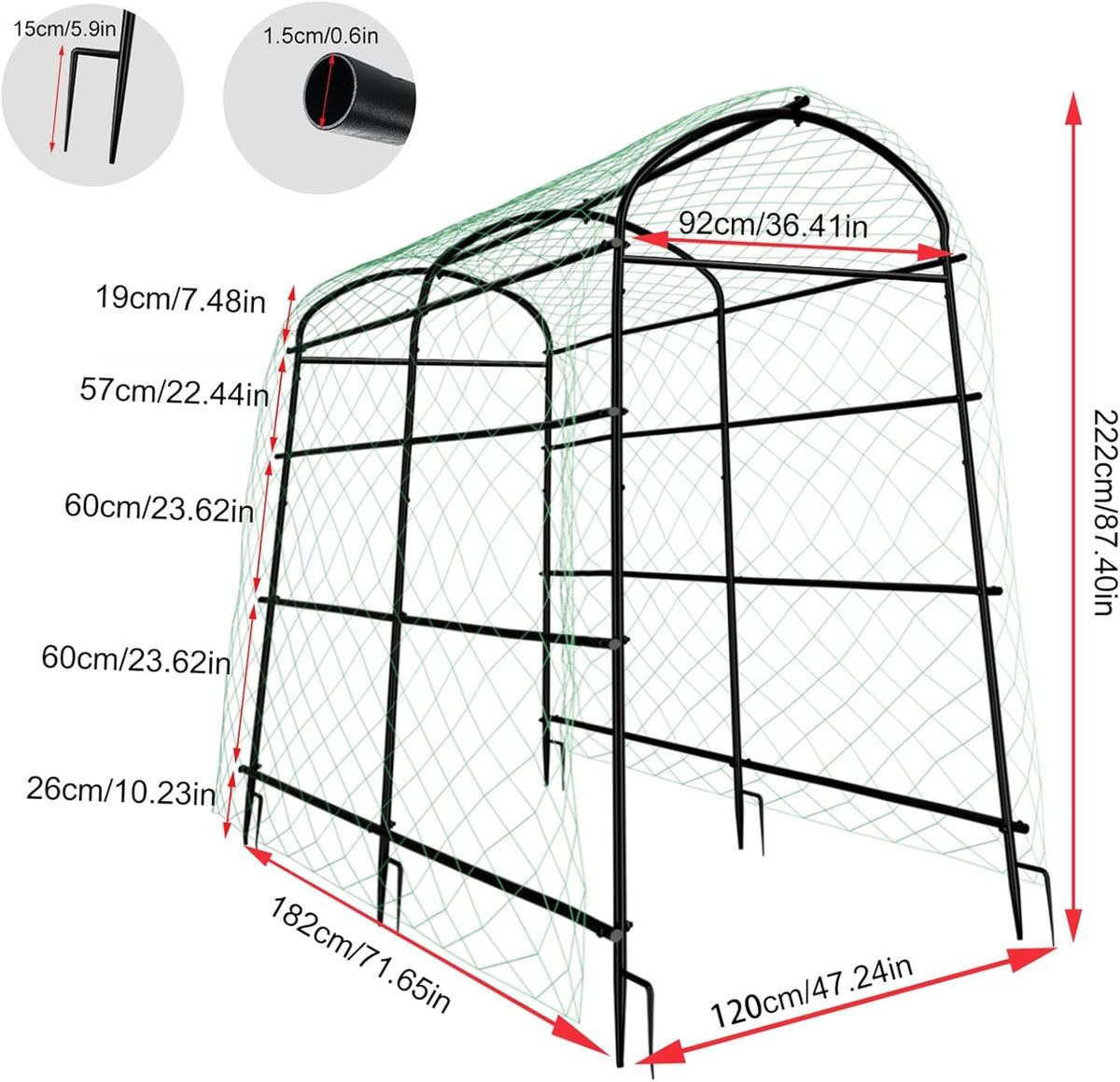 unho Garden Arch Trellis,7.2FT Extra Tall Polyethylene-Coated Stainless Steel Garden Trellis for